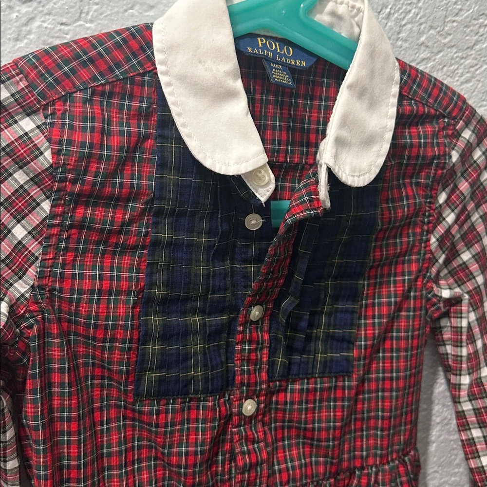 Polo Ralph Lauren Red Blue White Plaid Christmas Holiday Dress Kids Size 4